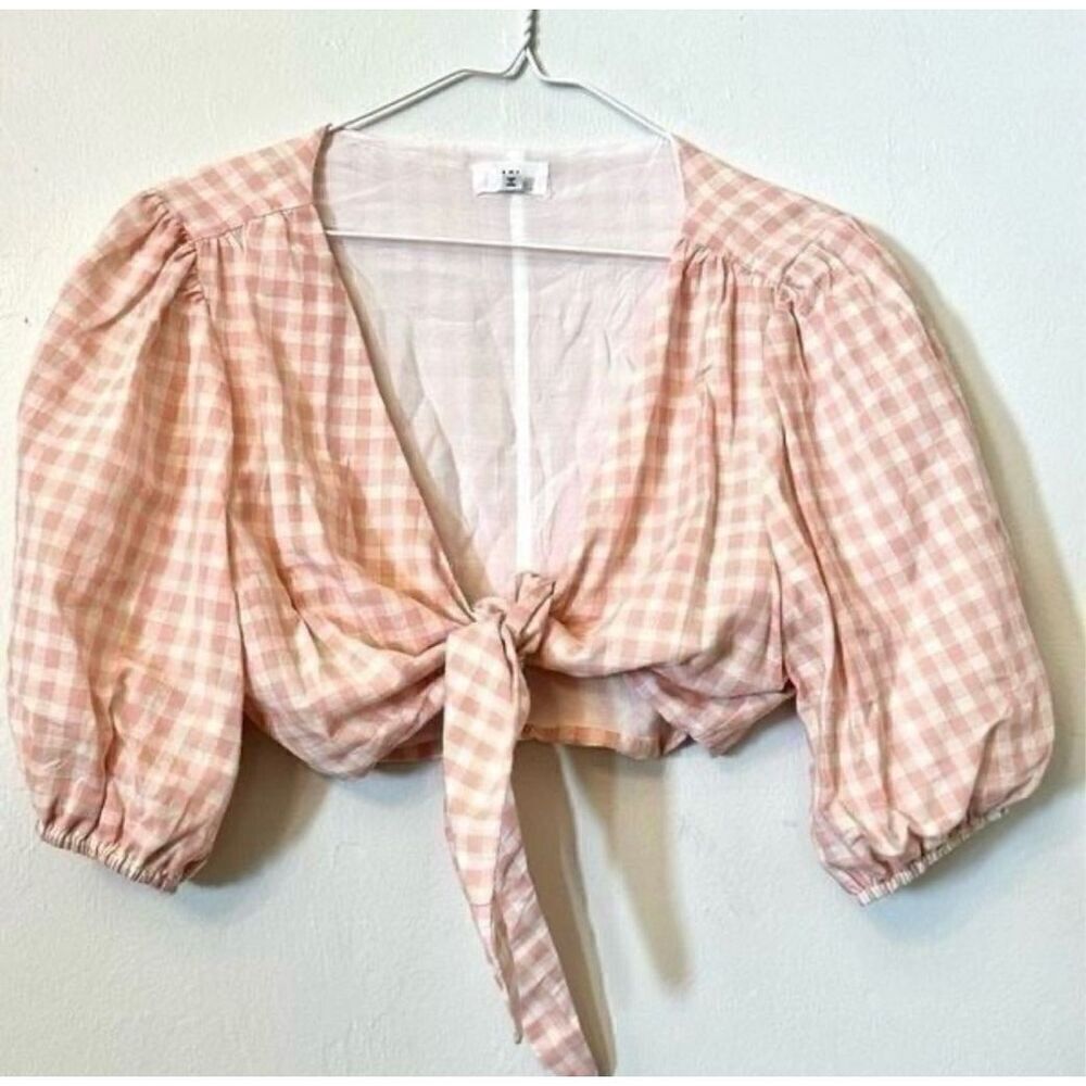 Lot Of 2 LPA Gingham Tie Front Cropped Top & Wrap Style Skirt 2Piece Set Pink XL